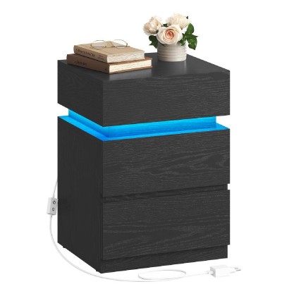 Vasagle κομοδίνο με ενσωματωμενο LED φωτισμό, Μαύρο  (LET630T56) (VASLET630T56)