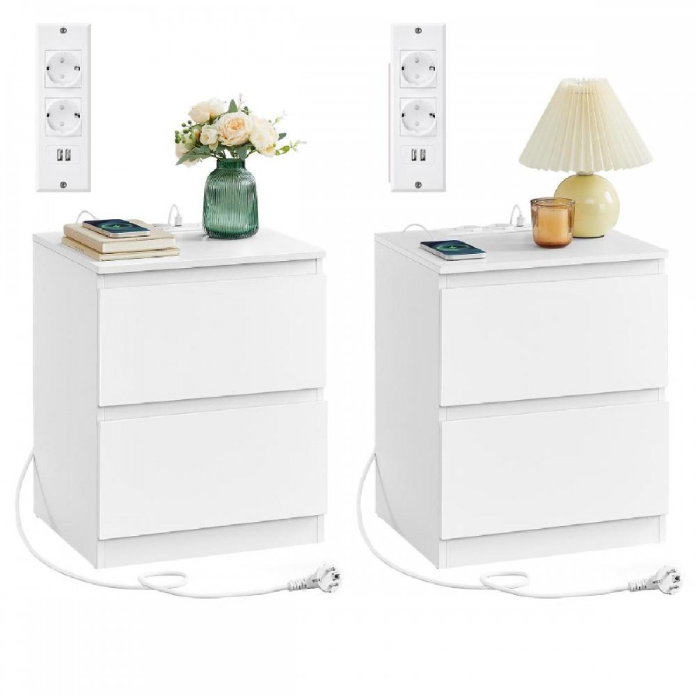 Vasagle κομοδίνο με ενσωματωμένη πριζα και 2 θύρες usb, λευκό, 2 τεμάχια (LET821W02 (VASLET821W02) Vasagle κομοδίνο με ενσωματωμένη πριζα και 2 θύρες usb, λευκό, 2 τεμάχια (LET821W02 (VASLET821W02)