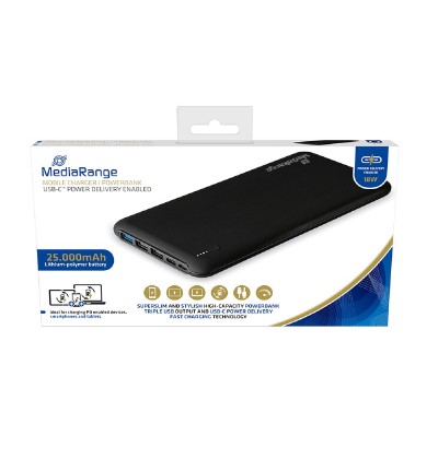 MediaRange Mobile Power Bank 25.000mAh, with USB-C Power Delivery fast charge technology (MR754) MediaRange Mobile Power Bank 25.000mAh, with USB-C Power Delivery fast charge technology (MR754)