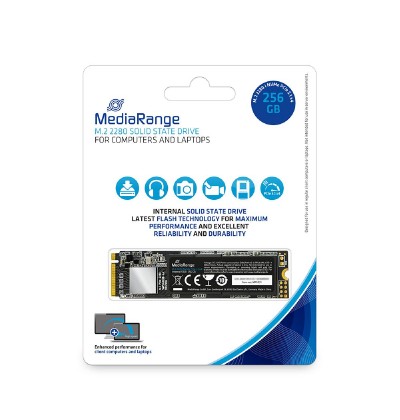MediaRange Internal M.2 2280 solid state drive, NVMe PCIe 3.1 x4 20 Gb/s, 256GB, black (MR1031)