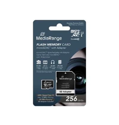MediaRange microSDXC memory card, UHS-1 | Class 10, with SD adapter, 256GB (MR946)