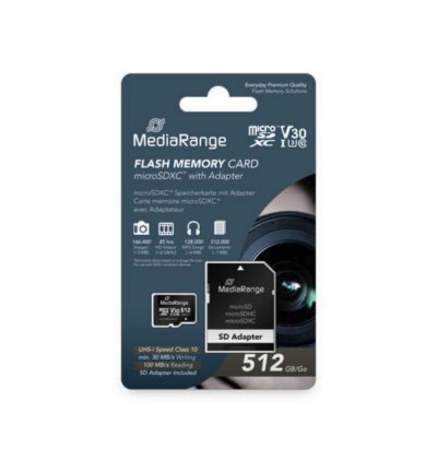 MediaRange microSDXC memory card, UHS-1 | Class 10, with SD adapter, 512GB (MR947) MediaRange microSDXC memory card, UHS-1 | Class 10, with SD adapter, 512GB (MR947)