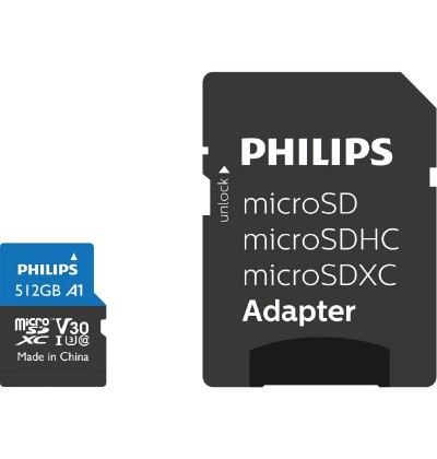 Philips microSDXC 512GB Class 10 U3 UHS-I με αντάπτορα (FM51MP65B/00) (PHIFM51MP65B-00)