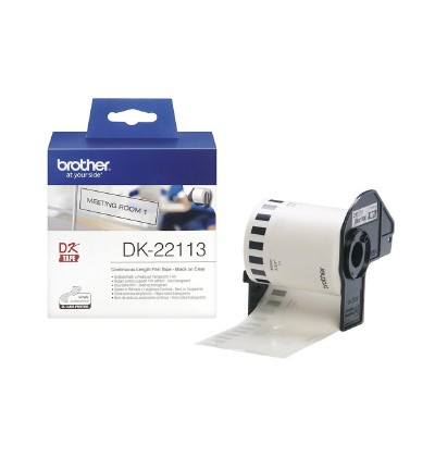 Brother DK-22113 Continuous Film Label Roll – Black on Clear, 62mm (DK22113) (BRODK22113)
