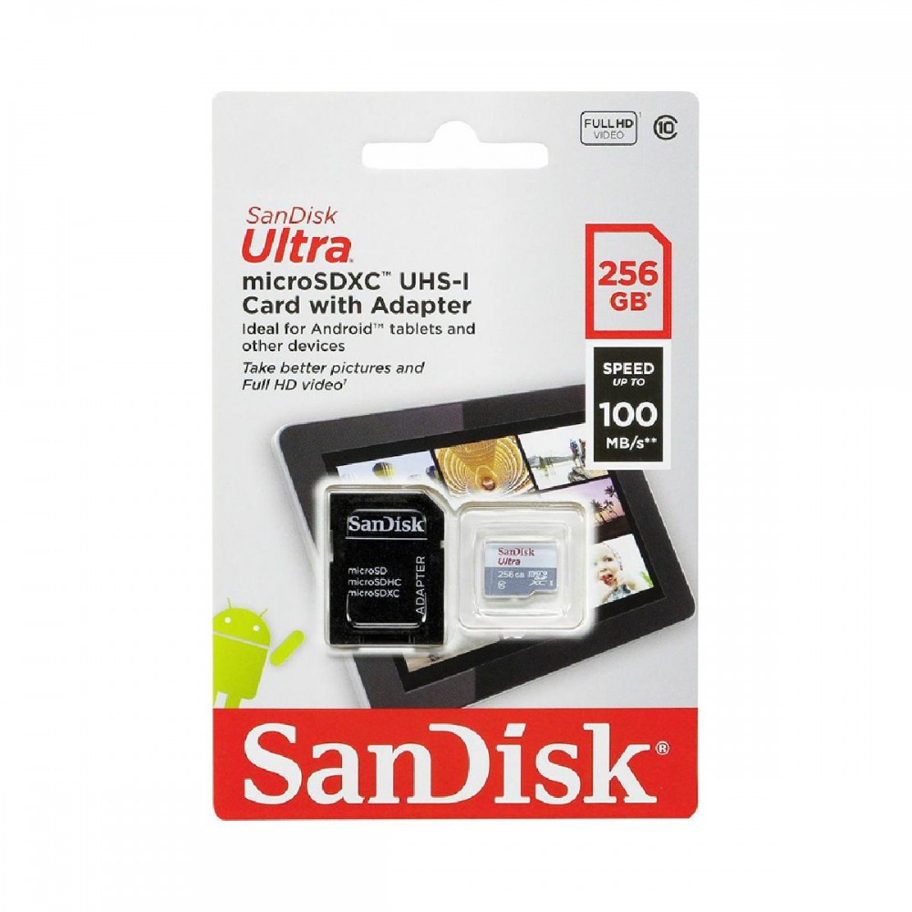 SanDisk Ultra microSDHC 256GB 100MB/s Class 10 UHS-I (SDSQUNR-256G-GN3MN) (SANSDSQUNR-256G-GN3MN)