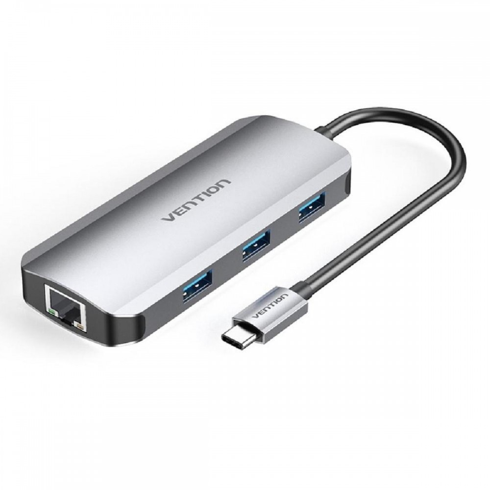 VENTION Type-C to HDMI/USB 3.0x3/RJ45/PD 100W Docking Station 0.15M Gray Aluminum Alloy Type (TOHHB) (VENTOHHB) VENTION Type-C to HDMI/USB 3.0x3/RJ45/PD 100W Docking Station 0.15M Gray Aluminum Alloy Type (TOHHB) (VENTOHHB)