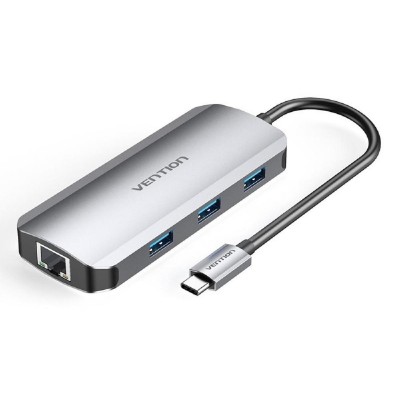 VENTION Type-C to HDMI/USB 3.0x3/RJ45/PD 100W Docking Station 0.15M Gray Aluminum Alloy Type (TOHHB) (VENTOHHB) VENTION Type-C to HDMI/USB 3.0x3/RJ45/PD 100W Docking Station 0.15M Gray Aluminum Alloy Type (TOHHB) (VENTOHHB)