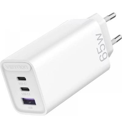 VENTION 3-Port USB (C+C+A) GaN Charger (65W/30W/30W) EU-Plug White (FEDW0-EU) (VENFEDW0-EU)