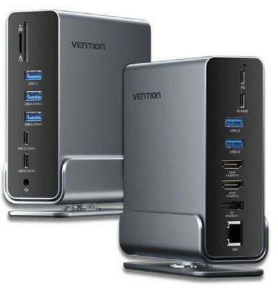 VENTION USB-C to DP/HDMI x 2/USB 3.2 Gen 2 Type-C/USB 3.2 Gen 2 Type-A x 2/USB 3.2 Gen 1 Type-C/USB 3.0/USB 2.0 x 2/RJ45/SD/TF/3.5mm TRRS/PD MST Docking Station Gray Vertical Aluminum Alloy Type (TPUH0) (VENTPUH0) VENTION USB-C to DP/HDMI x 2/USB 3.2 Gen 2 Type-C/USB 3.2 Gen 2 Type-A x 2/USB 3.2 Gen 1 Type-C/USB 3.0/USB 2.0 x 2/RJ45/SD/TF/3.5mm TRRS/PD MST Docking Station Gray Vertical Aluminum Alloy Type (TPUH0) (VENTPUH0)