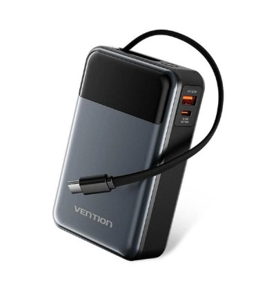 VENTION 20000mAh Power Bank (USB-C + USB-C/USB-A) with Built-in USB-C Cable 65W Black LED Display Type (FHYB0) (VENFHYB0)