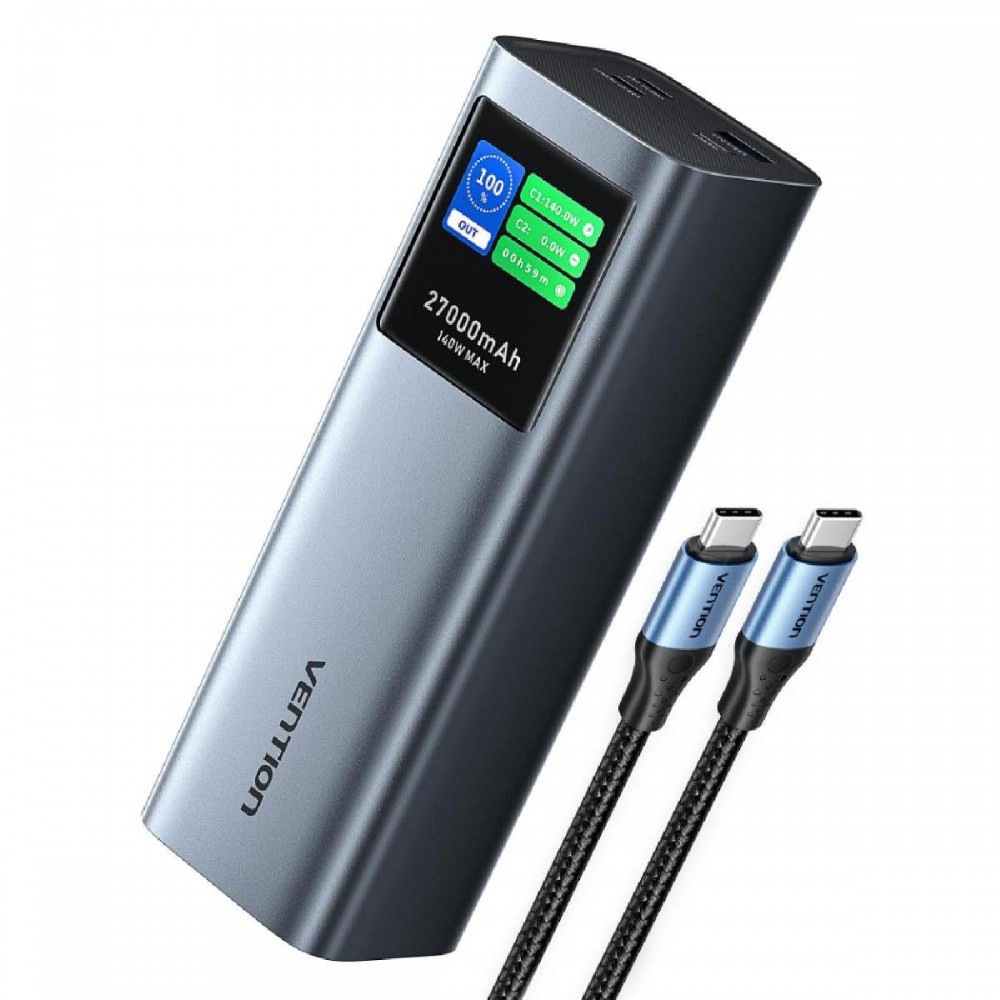 VENTION 27000mAh Power Bank (USB-C + USB-C/USB-C/USB-A) 140W Gray LED Display Type (FKEH0) (VENFKEH0)