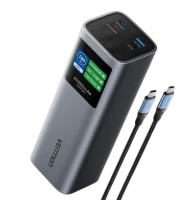 VENTION 27000mAh Power Bank (USB-C + USB-C/USB-C/USB-A) 200W Gray TFT Display Type (FKGH0) (VENFKGH0)