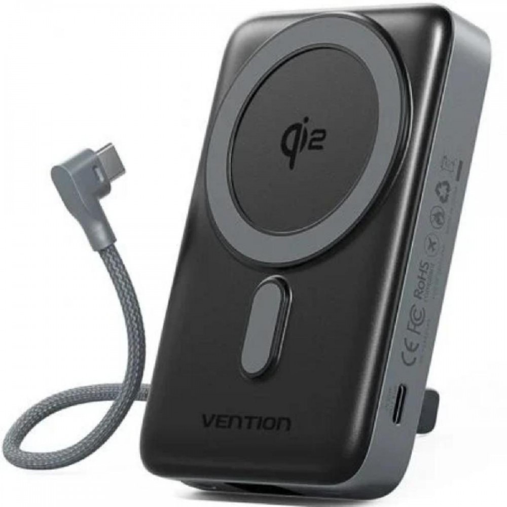 VENTION 10000mAh Magnetic Wireless Power Bank (USB-C + USB-C/USB-C/Wireless) 35W Gray LED Display Type (FKHH0) (VENFKHH0)