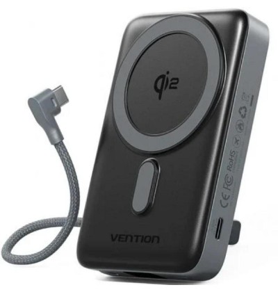 VENTION 10000mAh Magnetic Wireless Power Bank (USB-C + USB-C/USB-C/Wireless) 35W Gray LED Display Type (FKHH0) (VENFKHH0)