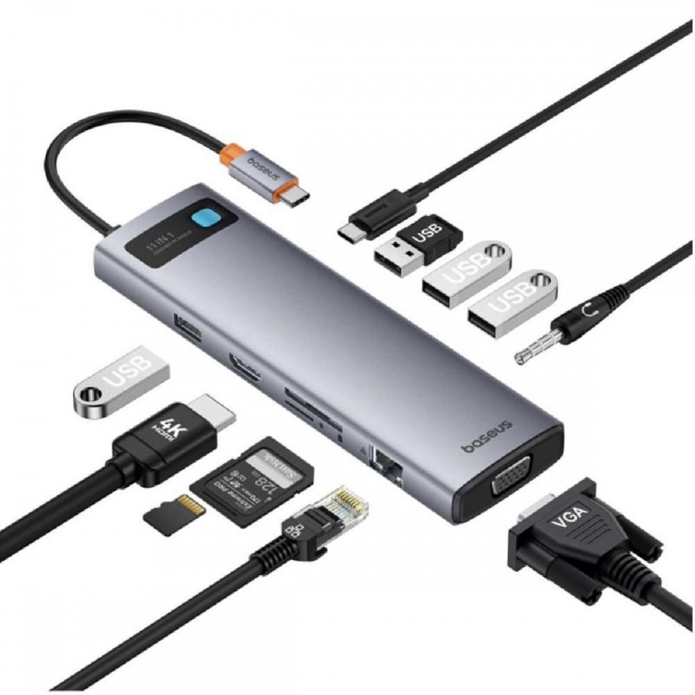 Baseus Hub 11in1 StarJoy Metal Glam Series USB-C to HDMI +VGA + 3 x USB 3.0 + USB 2.0+USB-C PD + RJ45 + SD/TF +35mm (B00030709811-00) (BASB00030709811-00) Baseus Hub 11in1 StarJoy Metal Glam Series USB-C to HDMI +VGA + 3 x USB 3.0 + USB 2.0+USB-C PD + RJ45 + SD/TF +35mm (B00030709811-00) (BASB00030709811-00)