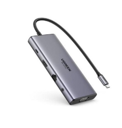 Ugreen CM639 USB-C Hub HDMI VGA 2x USB-C 3.2 10Gbps 2x USB SD/TF RJ45 AUX 3.5mm PD 4K 60 Hz (45520) (UGR45520)