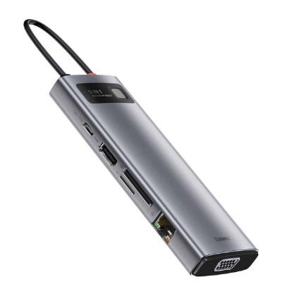 Baseus Gleam USB-C Docking Station με HDMI 4K PD Ethernet και συνδεση 2 Οθονών Γκρι (CAHUB-CU0G) (BASCAHUB-CU0G)