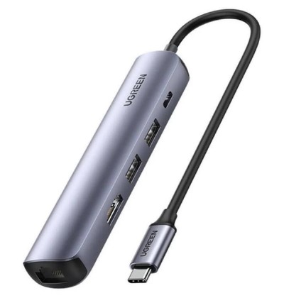 Ugreen Hub / Adapter CM418 USB-C to 2x USB HDMI 4K 30 Hz RJ45 1Gbps PD 100W gray (10919B) (UGR10919B)