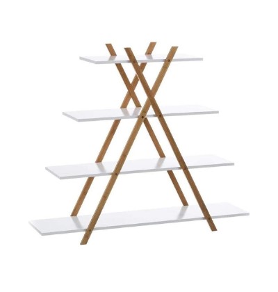 Bakaji Βιβλιοθήκη Μοντέρνου Σχεδιασμού Ράφι 4 Επιπέδων Ξύλο MDF και Μπαμπού Σπίτι Γραφείο Λευκό (2834489) (BAK2834489)