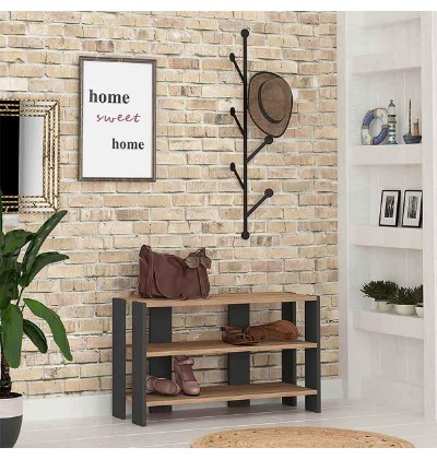 Bakaji Είσοδος Κρεμάστρα με Παπουτσοθήκη 3 Ράφια Τοίχου Δρυς και Ανθρακίτης (2815298) (BAK2815298)