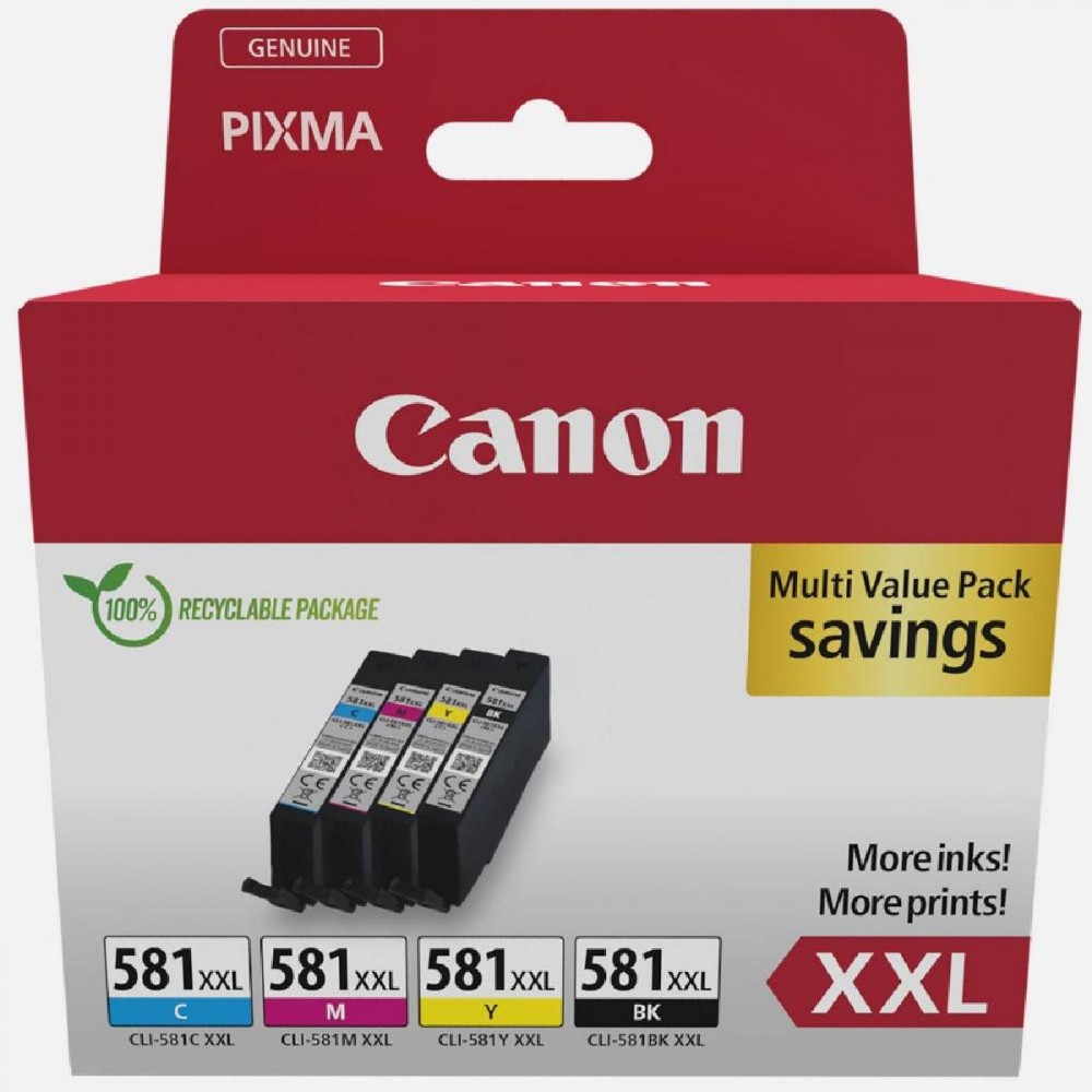 Canon Μελάνι Inkjet CLI-581XXL CMYK (1998C007) (CANCLI-581XXLMP) Canon Μελάνι Inkjet CLI-581XXL CMYK (1998C007) (CANCLI-581XXLMP)