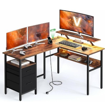 Vasagle Γωνιακό Mεταλλικό γραφείο 150 x 120 x 89 cm  Χρώματος Καφέ με υφή Ξύλου (LWD095K01) (VASLWD095K01)