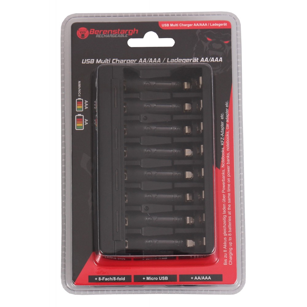 Berenstargh 8-fold USB Charger f. Mignon AA / Micro AAA Batteries NiMh NiCd
