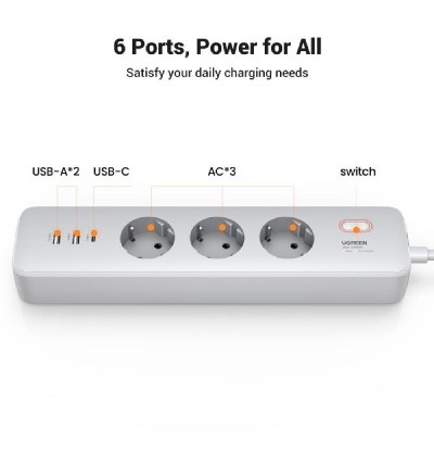 Protection Socket 3xSchuko PDx1+USBx2 UGREEN CD286 25357 2m Protection Socket 3xSchuko PDx1+USBx2 UGREEN CD286 25357 2m