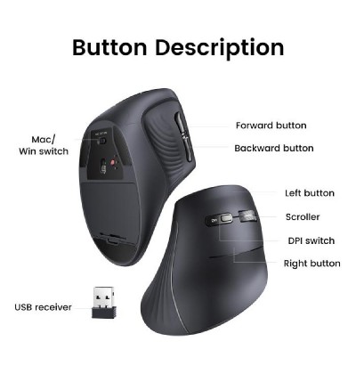 Mouse Wireless 2.4 GHz and Bluetooth UGREEN MU008 Black 25444 Mouse Wireless 2.4 GHz and Bluetooth UGREEN MU008 Black 25444