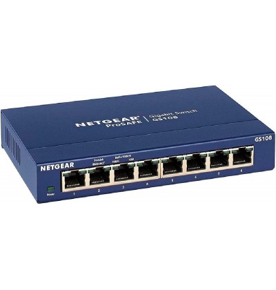 SWITCH NETGEAR ProSafe GS108 8-Ports Gigabit without/ Rkmnts - Refurbished SWITCH NETGEAR ProSafe GS108 8-Ports Gigabit without/ Rkmnts - Refurbished