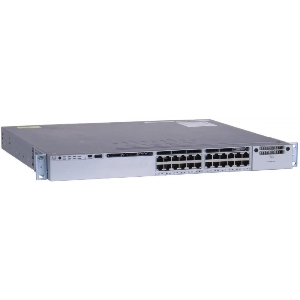 SWITCH CISCO WS-C3850-24T-L 24-Ports Gigabit C3850-NM-4-1G, 2x PSU 350W (P/N: PWR-C1-350WAC) w/ Rkmnts