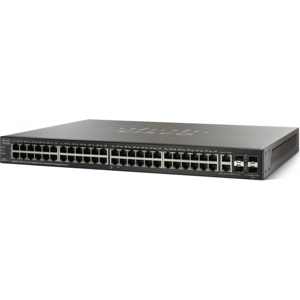 SWITCH CISCO SG500-52MP-K9 48-Ports Gigabit (2) 1G SFP or (2) RJ45, (2) 1G SFP POE+ 48 w/ Rkmnts - Refurbished