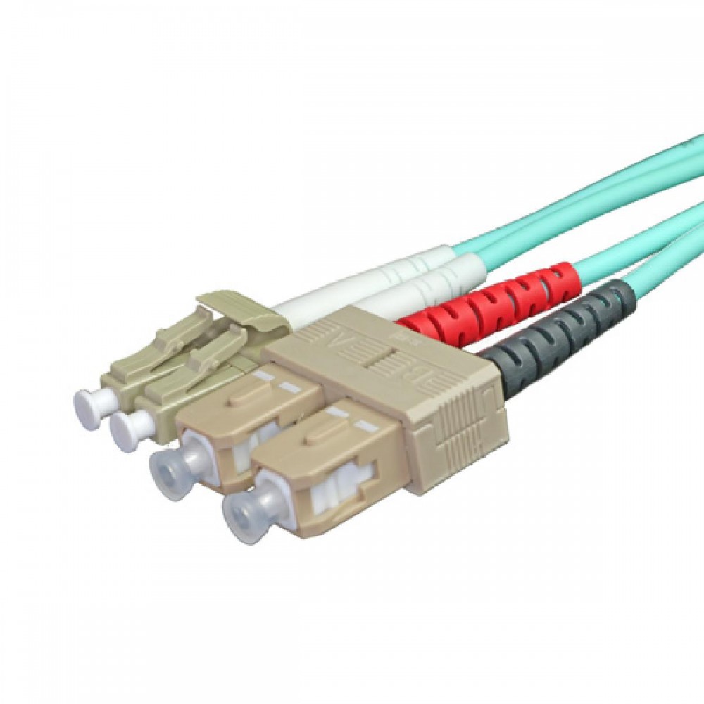 DUPLEX AQUA LSOH FIBRE PATCH LEAD OM3 50/125 LC-SC 1M