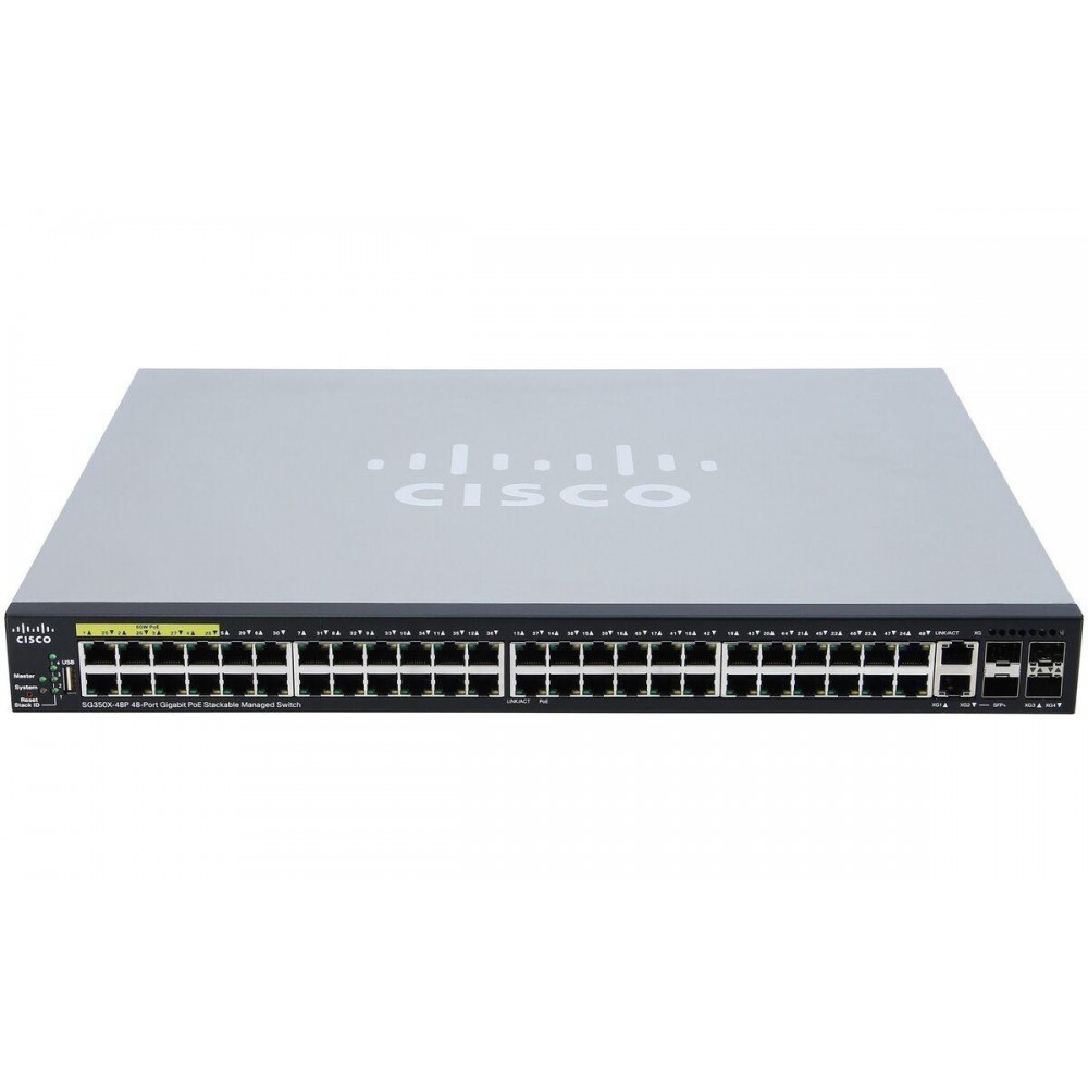 SWITCH CISCO SG350X-48P 48-Ports Gigabit (2) 10G SFP+ or (2) 10G RJ45, (2) 1G SFP+ POE+ 48 w/ Rkmnts - Refurbished